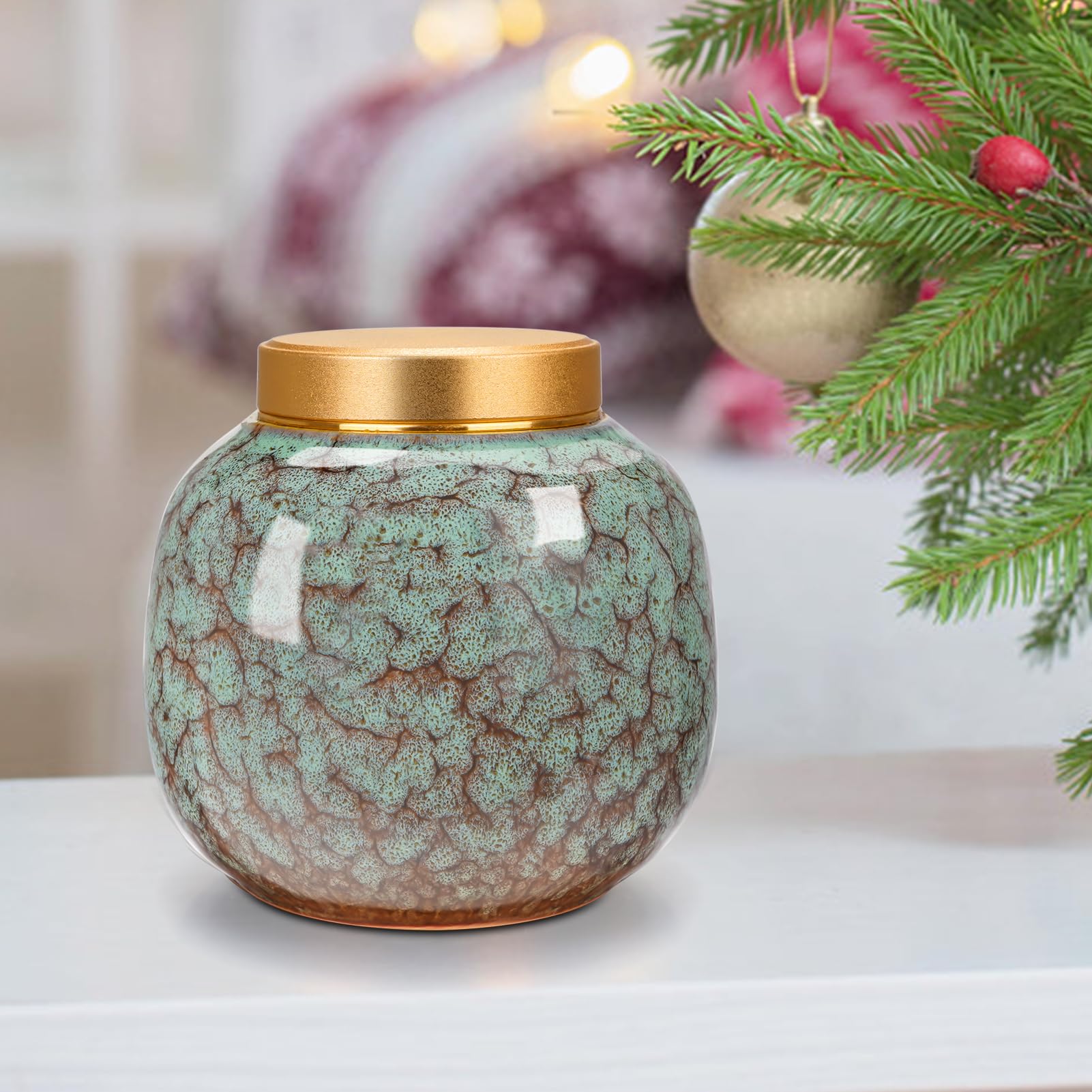 Dletay Small Urns for Human Ashes Keepsake Ceramic Mini Cremation Urns Memorial Small Urn for Ashes Funeral Keepsake Green Urn