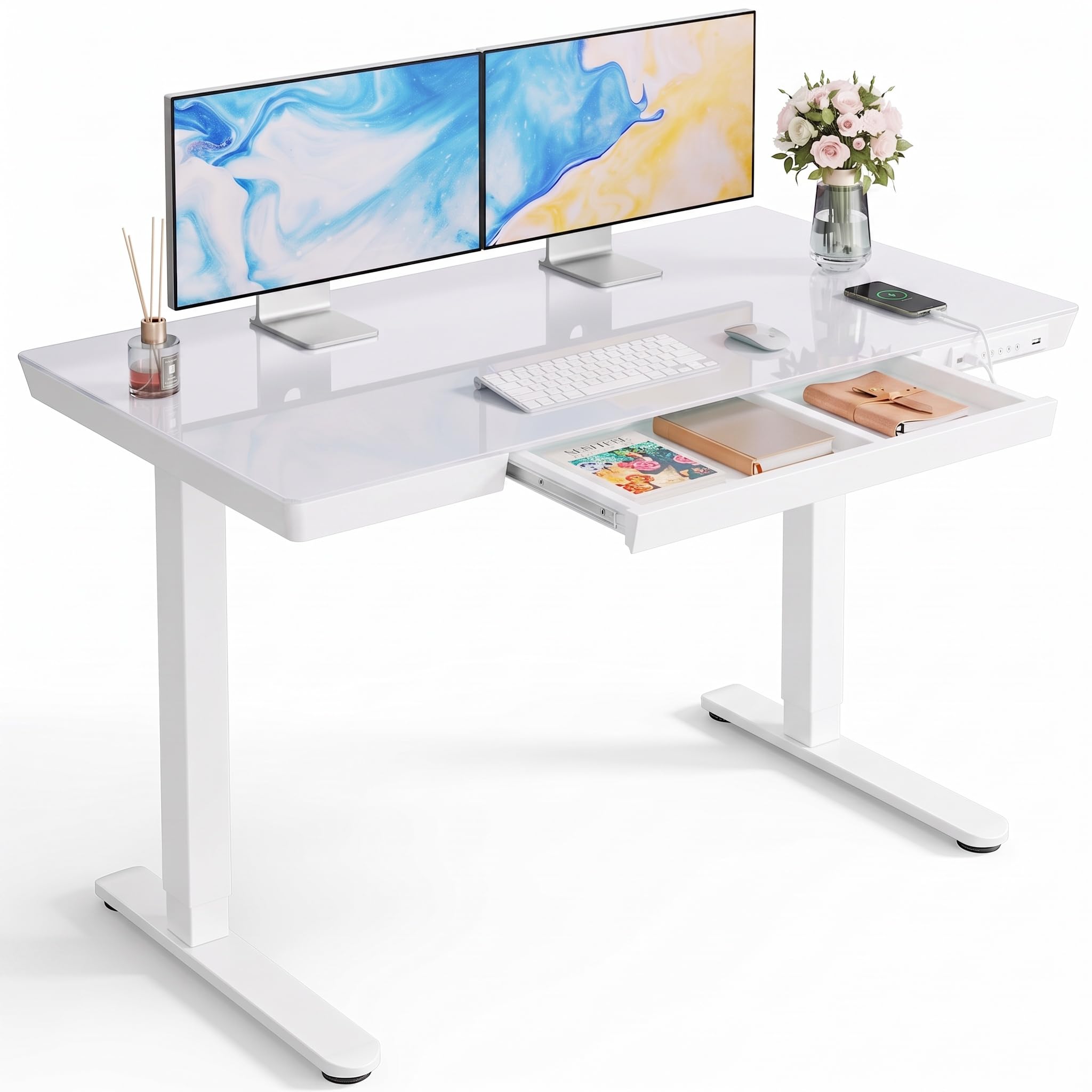 Photo 1 of Marsail Glass Standing Desk with Drawer, 48 x 24 Inch