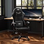 HLDIRECT Gaming Chair for Adults, Ergonomic Computer Chair with Footrest & Linkage Armrest, High Back Gamer Chair with Lumbar Support, Adjustable Game Chair, 360° Swivel, 300LBS (Black)