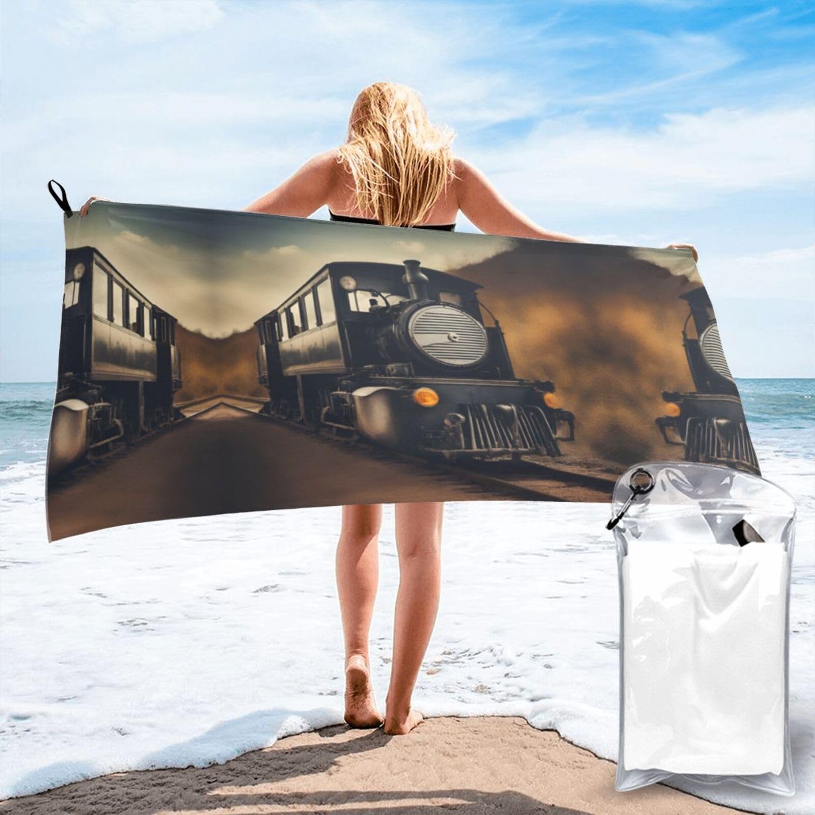 DIEzig Locomotive Print Beach Towel Fast Dry Thin For Holiday Vacation Cruise Gym Swimmers