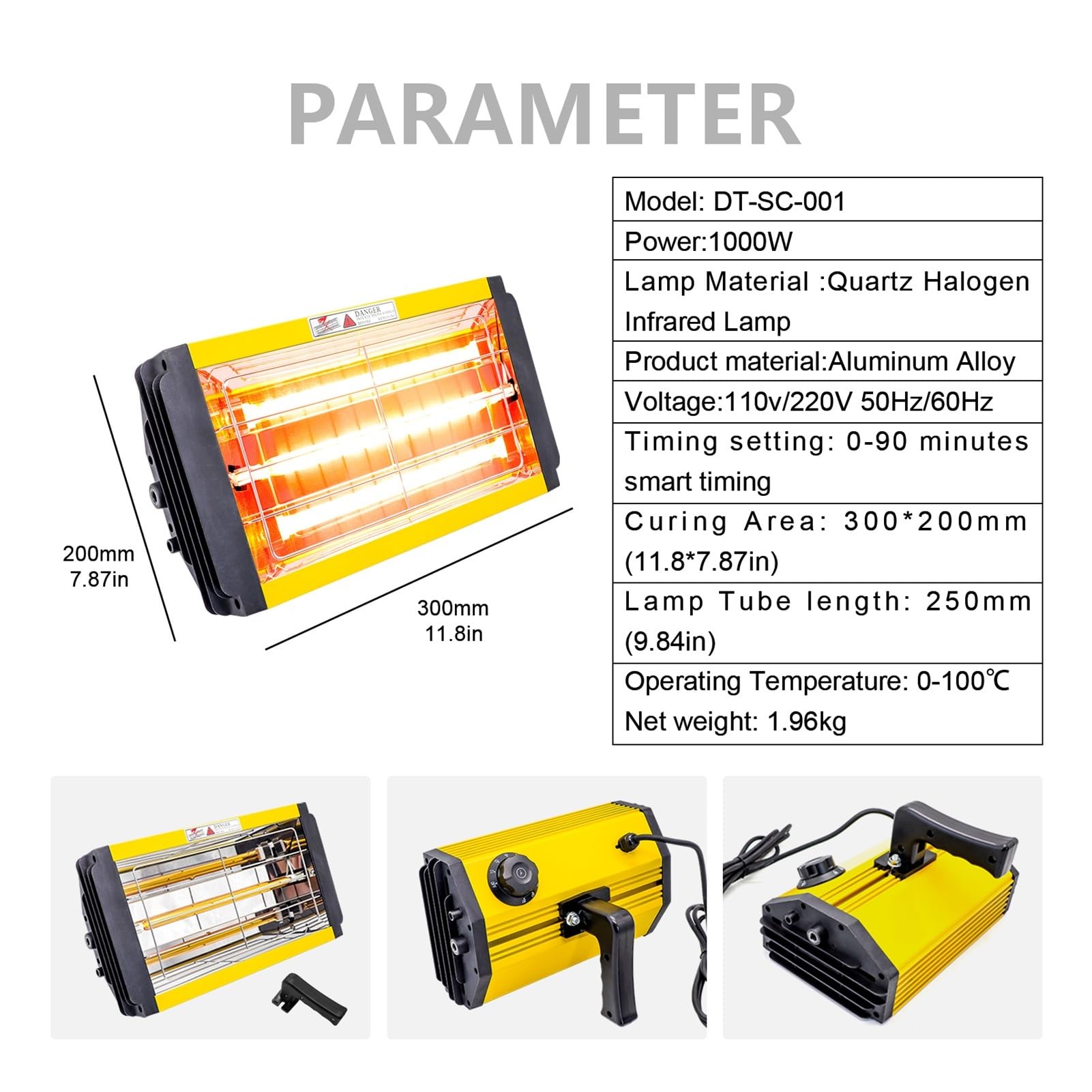 Lampa Utwardzająca, Ręczna Przenośna Lampa Na Podczerwień O Mocy 1000 W. Krótkofalowa Grzewcza Do Użytku Pomieszczeniach(Yellow(SC-001-Y))