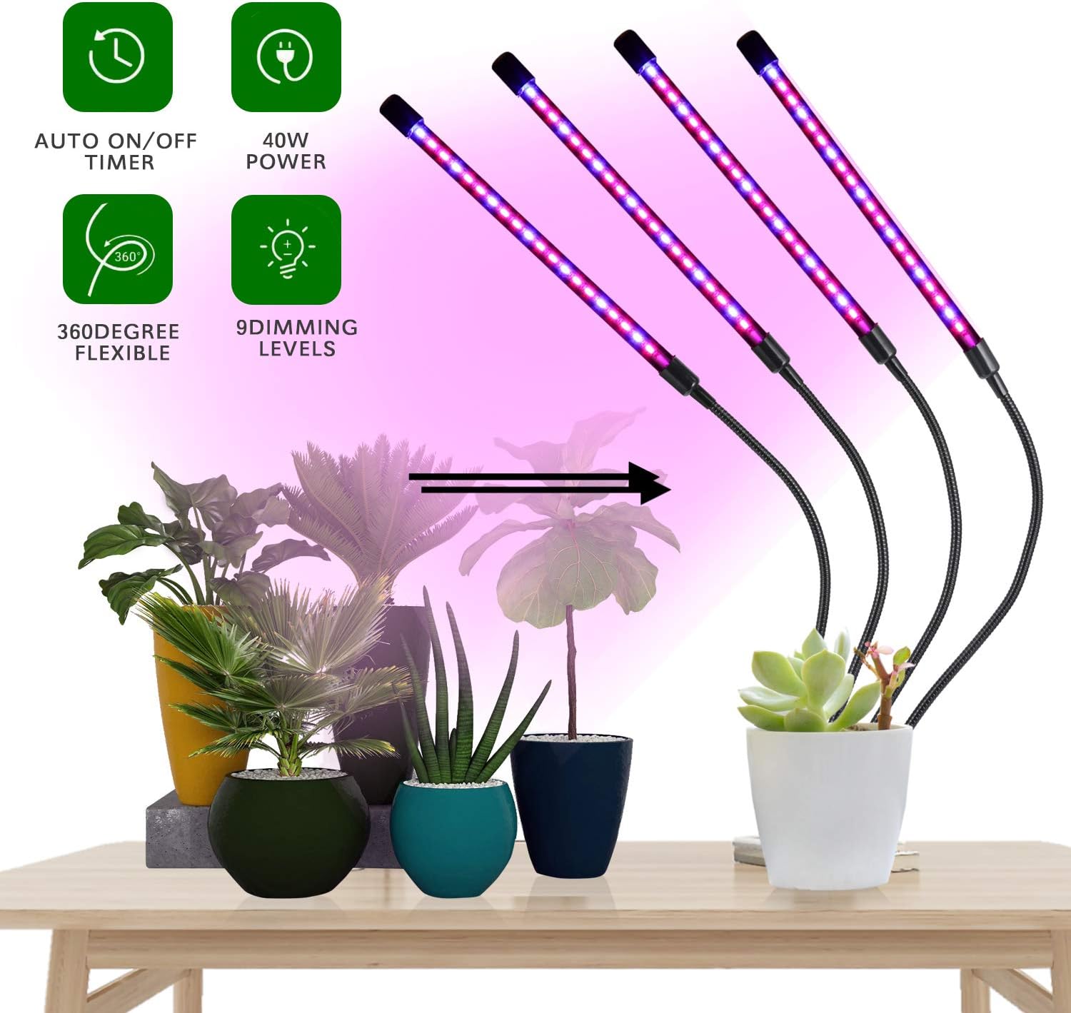 Soft Foot Grow Light for Indoor Plants - Upgraded Version 80 LED Lamps with Full Spectrum & Red Blue Spectrum, 3/9/12H Timer, 10 Dimmable Level, Adjustable Gooseneck，3 Switch Modes : Patio, Lawn & Garden