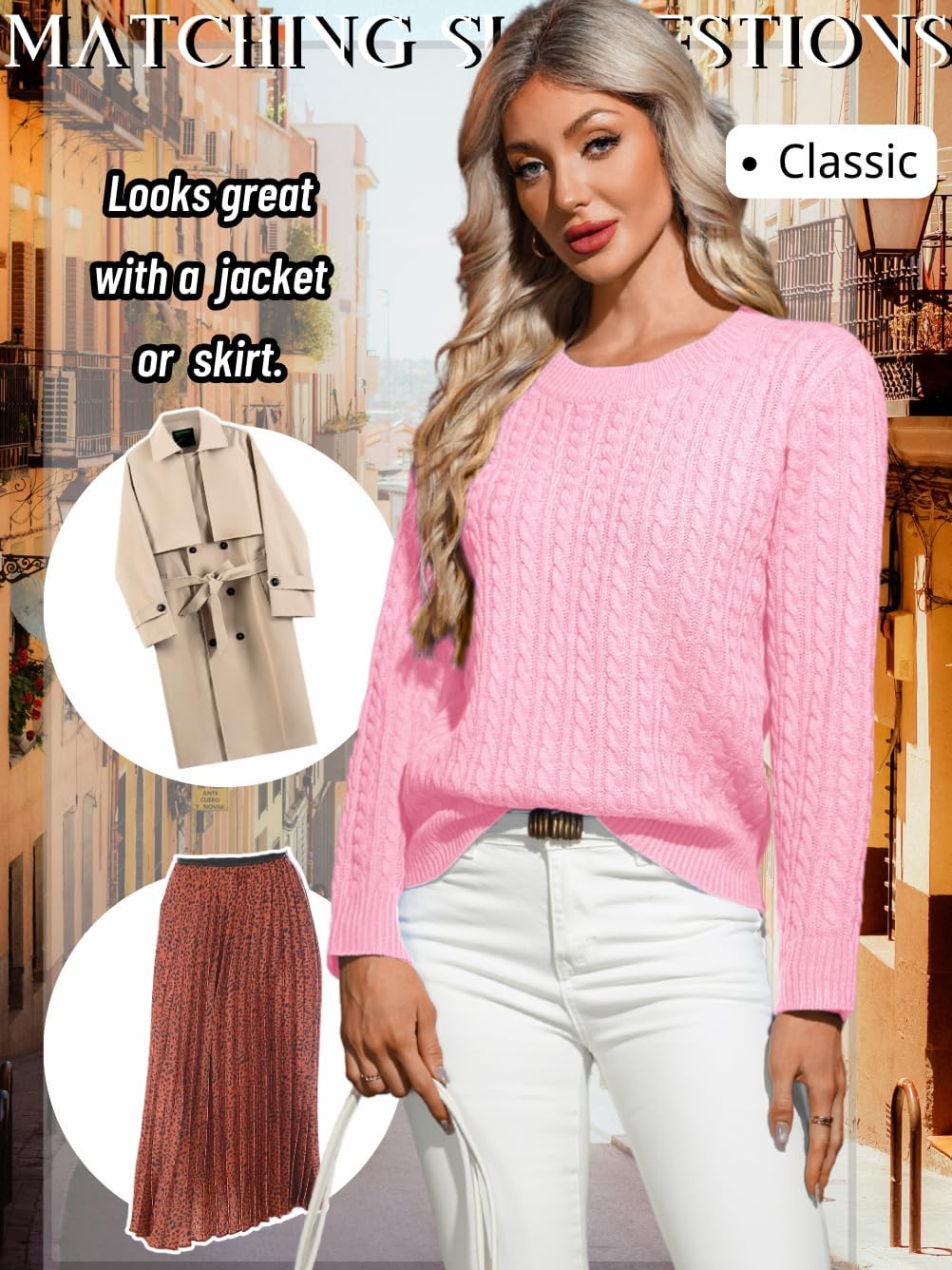 Women's Dressy Fitted Cable Knit Sweater Lightweight Soft Classic Casual Pullover Trendy Fall Outfits - Image 7