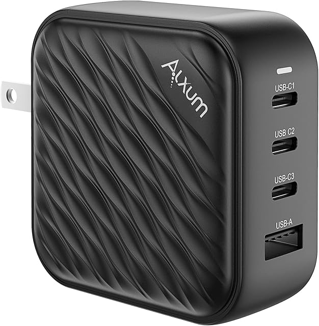 Alxum 100W 4 Ports USB C GaN Charger, 100W Gallium Nitride Charger Plug with 3 USB-C and 1 USB-A Support QC3.0 Output 100W/60W/20W for Laptop, Tablet, Phone and More (UK Plug)