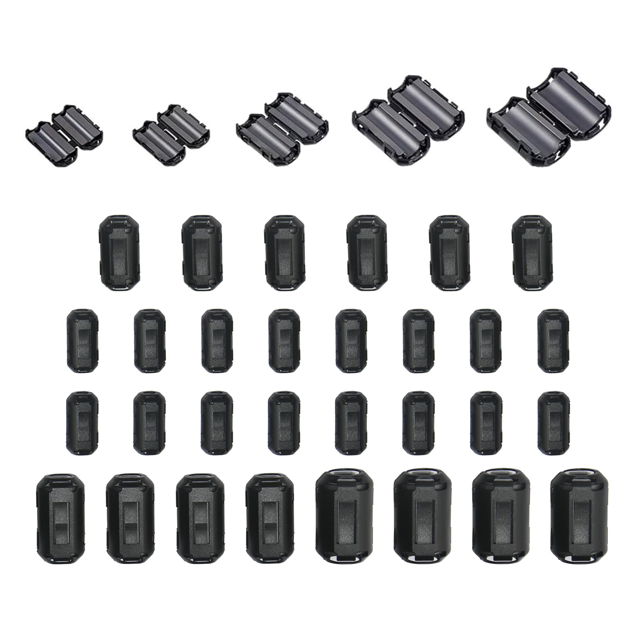IEUYO Clip-on Ferrite Ring Cores EMI RFI Signal Noise Filter Noise Suppressor for HDMI USB Power Cable Diameter 3/5/7/9/13mm,5Size,30Pcs
