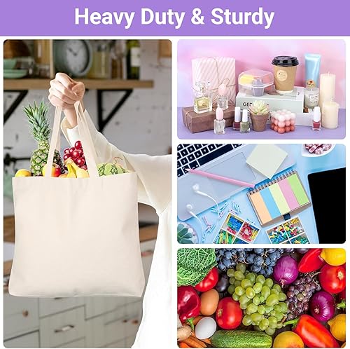 Miniatura 10 de Segarty Bolsa de lona pequeña, paquete de 6 bolsas de lona en blanco de 15 x 16 pulgadas para mujer, bolsa lisa reutilizable con algodón natural y