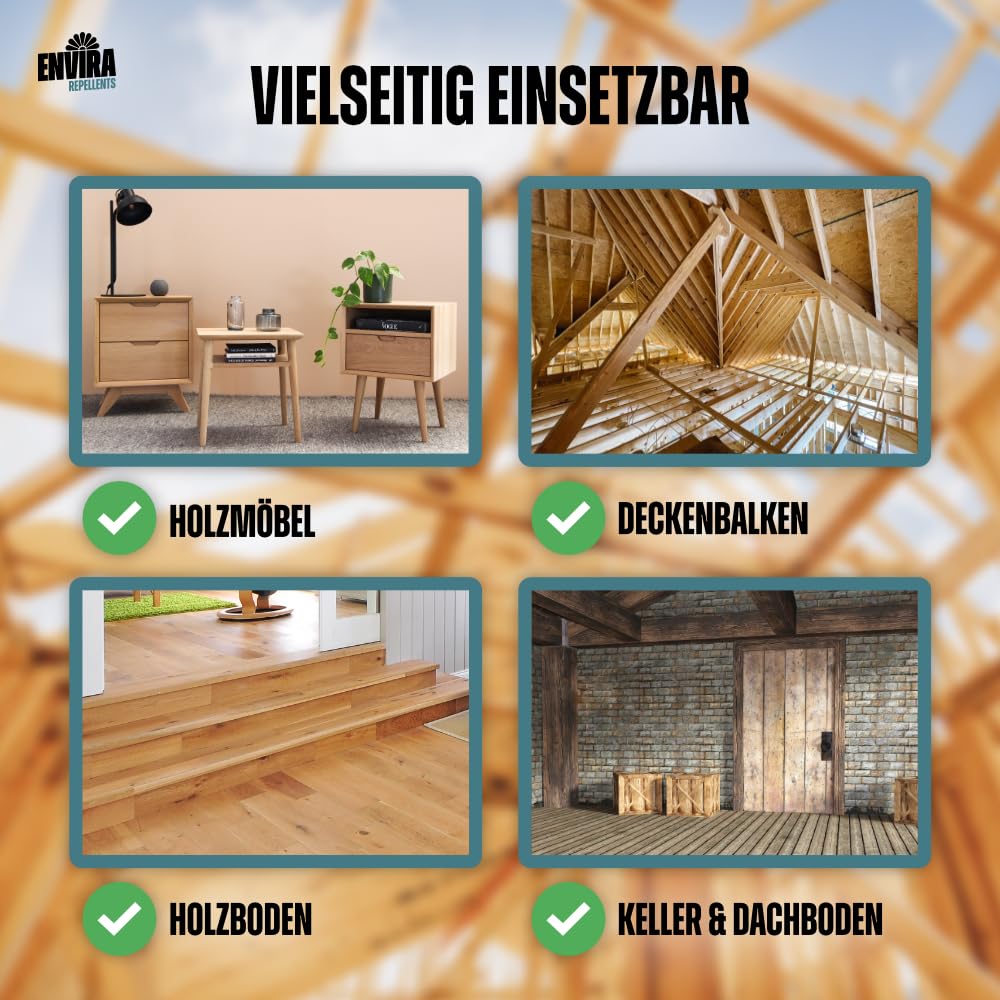 Envira Holzwurm Abwehrspray 5 Liter + 2L Sprüher - Spray mit Langzeitwirkung gegen Holzbock & Holzwurm - Mittel gegen Holzwürmer für innen - Effektives Holzwurmmittel & Holzwurmschutz