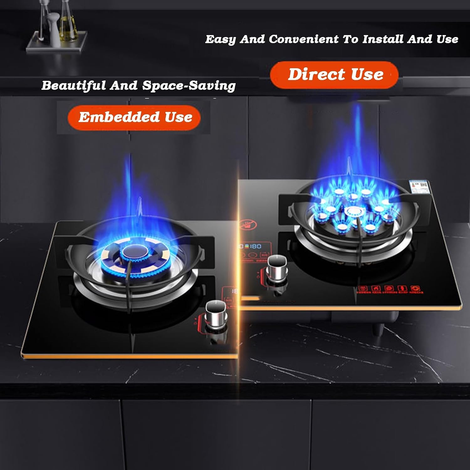 Portable Gas Stoves,7.6kw 13-Cavities High-fire Kitchen,Tempered Glass Freestanding Cooktop,with Flameout Protection and Timer(NG)