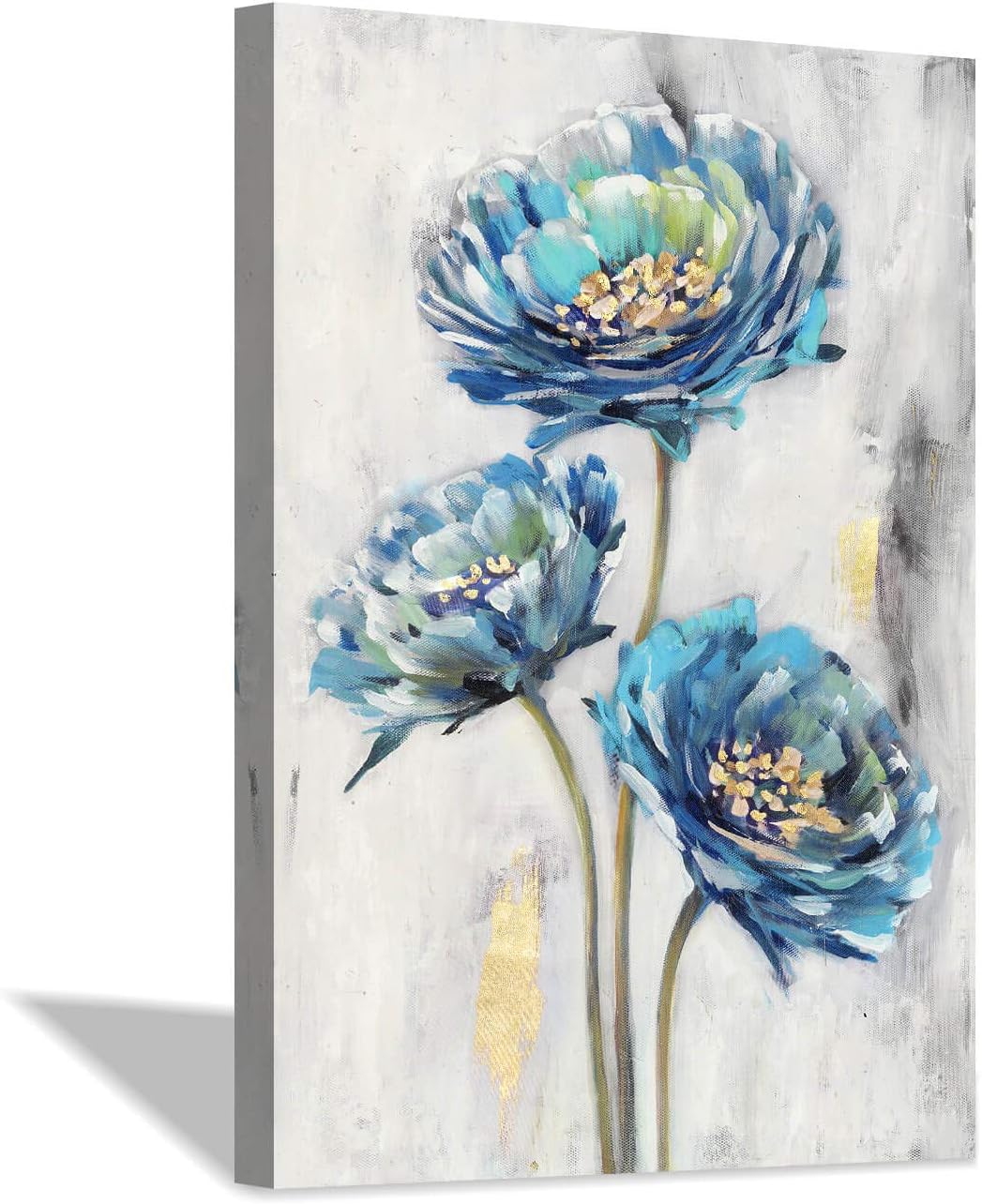 Abstract Blue Floral Wall Art Flowers Lotos Artwork