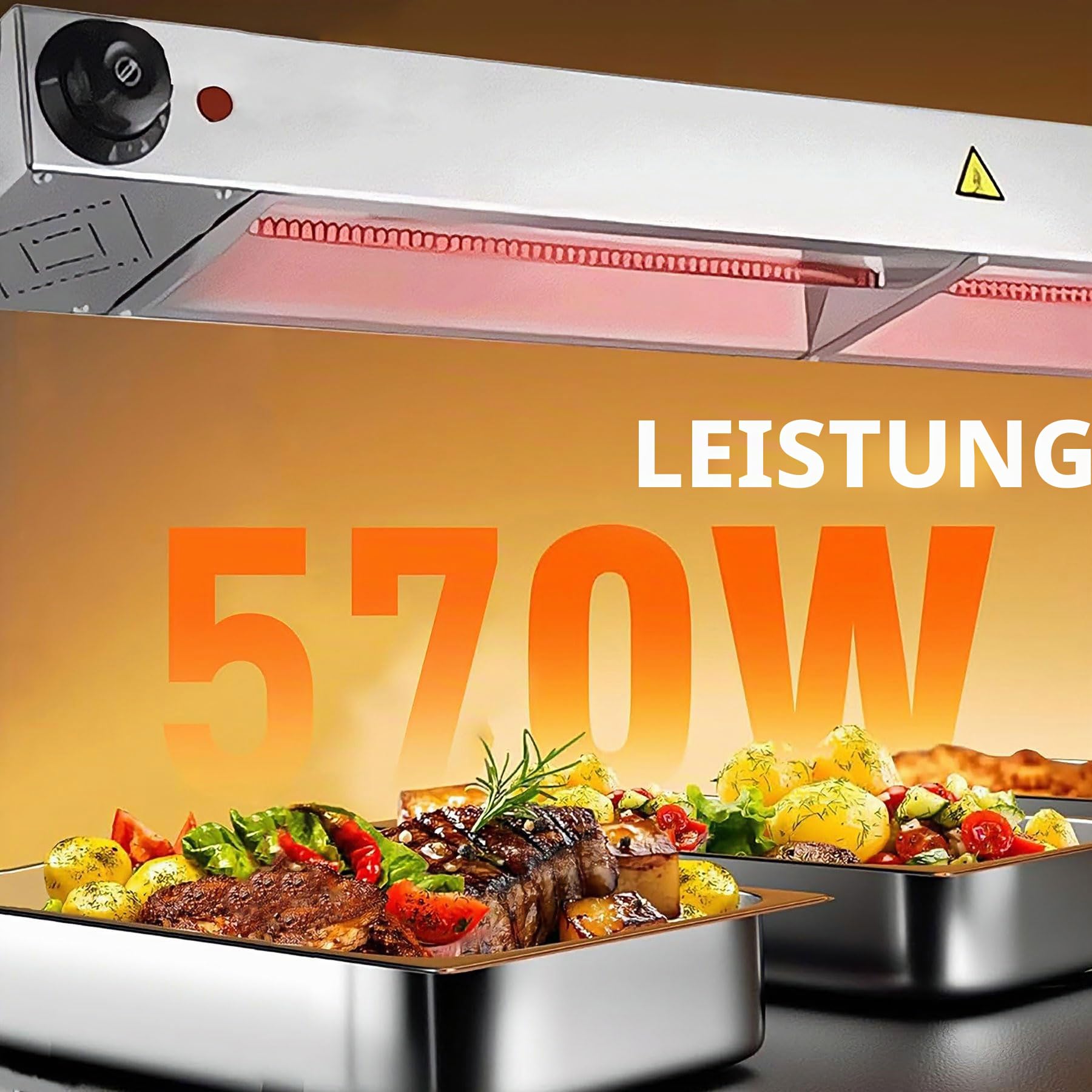 Wärmebrücke Küche Gastro, Edelstahl Hängende Speisenwärmer Lampe | Kommerzielle Infrarot Wärmelampe Essen für Buffet und Küche, Einstellbare Temperatur 30-85℃