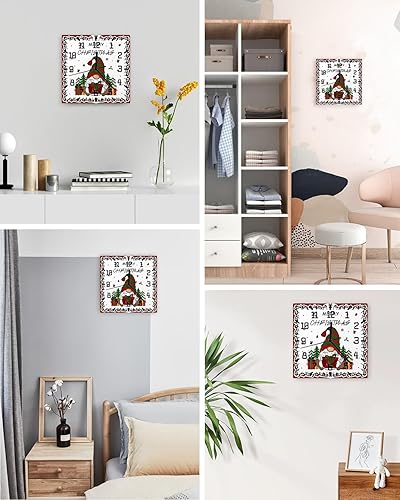 Miniatura 4 de Reloj de pared cuadrado silencioso sin tictac, caja de regalo de gnomos de Navidad, árbol de Navidad, copo de nieve, relojes de pared con pilas,
