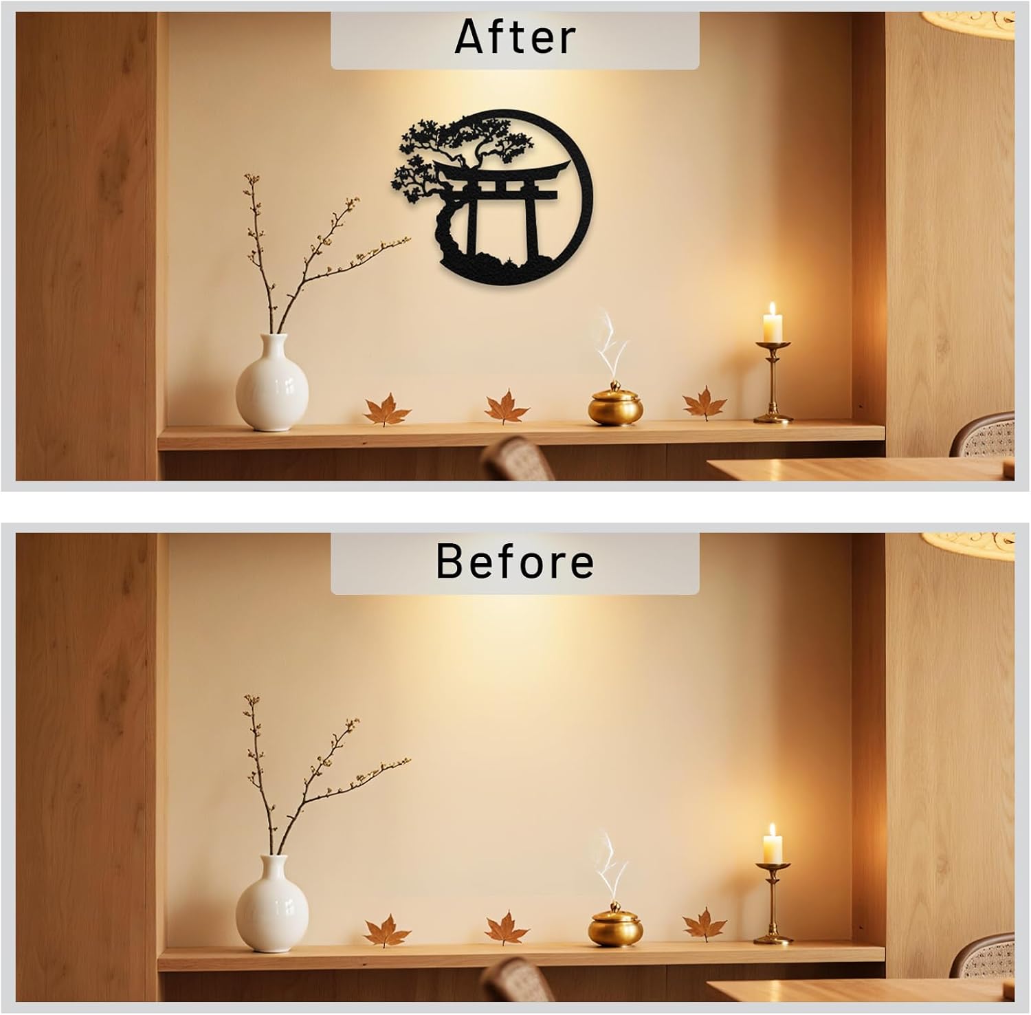 Unimart Japanese Metal Wall Decor Art Japanese Decoration Torii Gate Asian Metal Wall Decor for Living Room Dining Room Fence Kitchen Indoor Outdoor Black, 18.5x16.2 inch