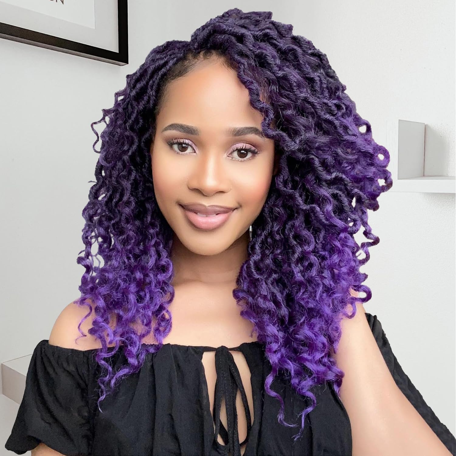 Forevery Goddess Locs Crochet Hair 12 Inch Goddess Faux Locs Crochet Hair for Black Women Pre Looped Purple Crochet Locs with Curly Ends 6 Packs for