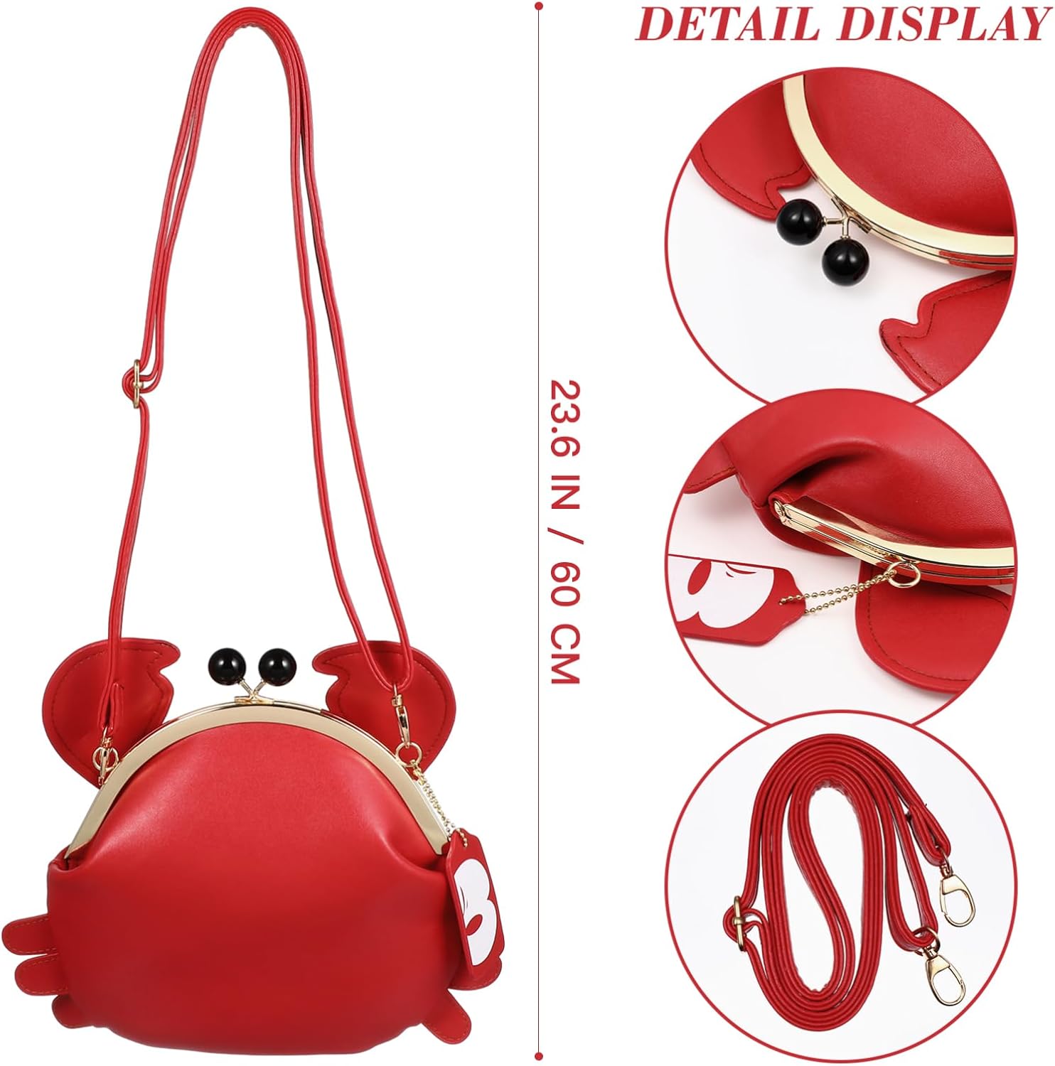 Fashion Pu Crab Clasp Crossbody Shoulder Bag for Women Girls Unique Animal Shaped Satchel with Adjustable Strap Chic Buckle Closure for Daily Use - Image 4