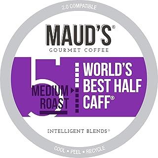Maud's Half Caff Coffee (World's Best Half Caff), 100ct. Solar Energy Produced Recyclable Single Serve Medium Roast Half C...