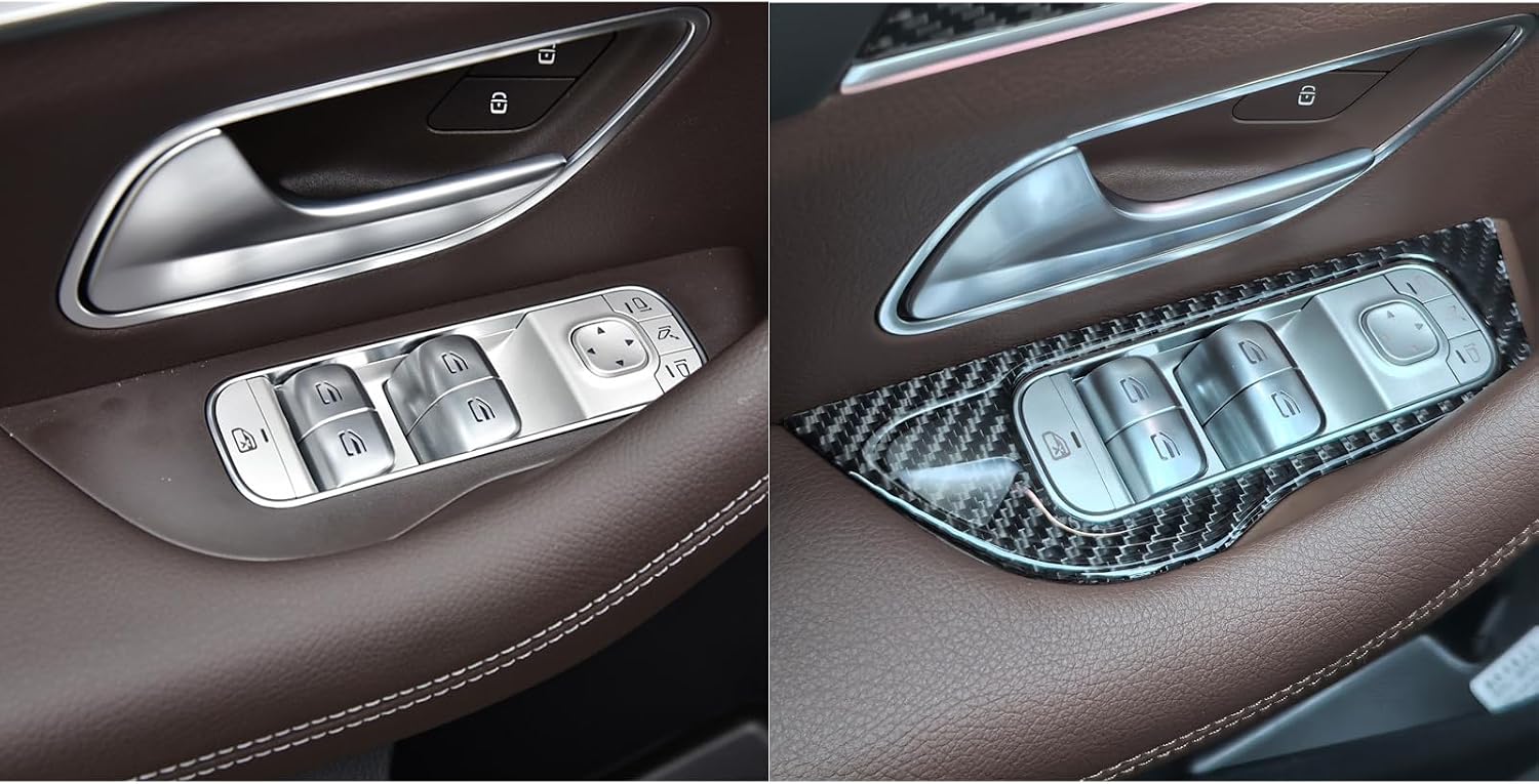 Real Carbon Fiber Compatible with Mercedes Benz GLE GLS 350 450 450e 580 53 63 S AMG 2020-2026 2021 2022 2023 2024 2025 Accessories Car Window Lift Button Frame Cover Interior Trim Decal 4PCs