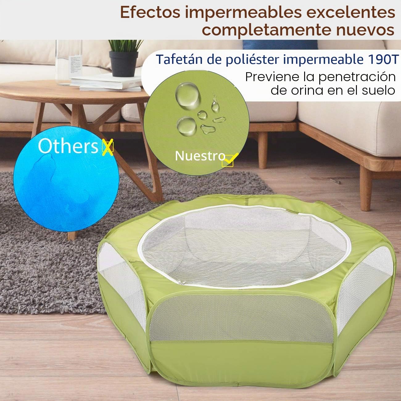 Pawaboo Valla de Animales Portátil de Oxford, Parque de Animales Plegable con Tres Varillas Metálicas y Amplia Abertura para Erizos Ardillas Gatos Dragón y Conejos - Verde de Aguacate
