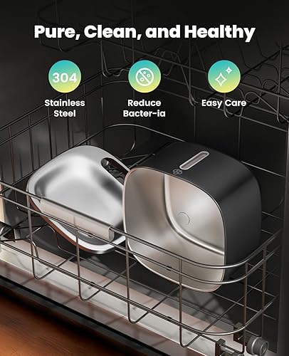 Miniatura 5 de oneisall Fuente de agua para gatos, 3.5L/118oz Fuente para mascotas de acero inoxidable que funciona con baterías, Fuentes de agua automáticas para