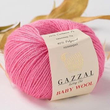 3 Pack Skein Gazzal Baby Wool Fine Baby Soft & Smooth Yarn, 40% Lana Merino, 20% Cashmere Type Polyamide, Each 1.76 Oz 50g / 191 Yrds 175m 3 Pack, Pink - 831