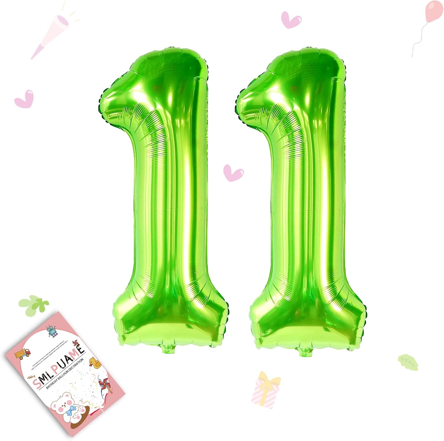 Smlpuame 40 inch Number Balloon 0-9 Green Large Number 11 Balloons,Digital Balloons for Birthday Party Celebration Decorations Supplies, Helium Foil Number Balloons for Wedding Anniversary Green Balloon 40 Inch Number 11