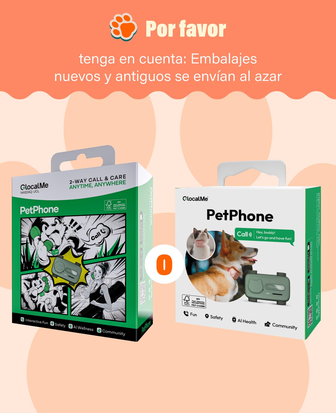 GlocalMe PetPhone, Rastreador GPS para Perro y Gato, Llamada bidireccional, posicionamiento Global, Seguimiento en Vivo, historial de Posiciones, Mini rastreador GPS con abono de 30 días