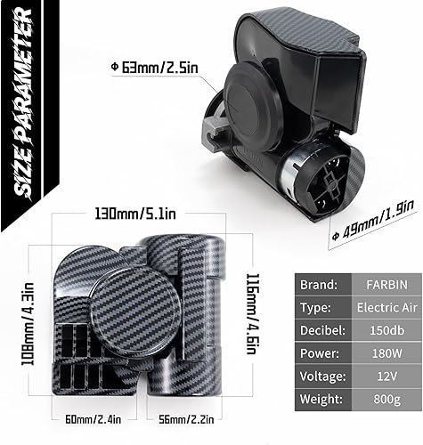 Miniatura 6 de FARBIN Bocinas de tren para motocicleta, automóvil, camión, bocina de aire con cubierta de bocina para motocicleta, 12 V, bocina de automóvil de 150