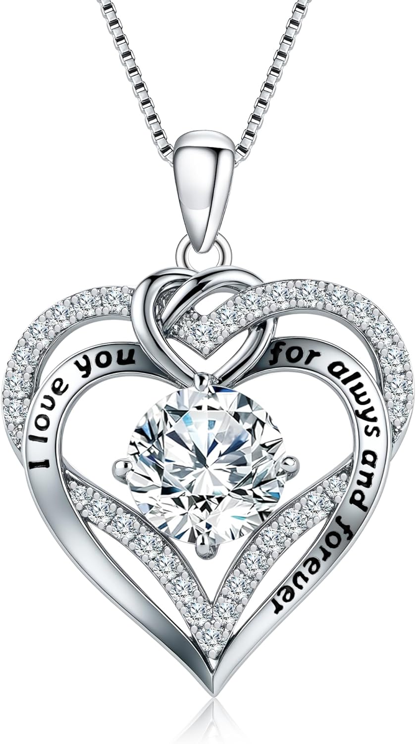Moissanite Necklace for Women, 1-3 Carat Heart Pendant Necklace Jewelry for Her I Love You S925 Sterling Silver Gift for Wife, Girlfriend, Mom, Daughter Anniversary, Birthday, Christmas, Valentine's Day