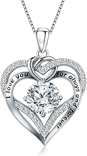 Moishine Moissanite Necklace for Women, 1-3 Carat Heart Pendant Necklace Jewelry for Her I Love You S925 Sterling Silver Gift for Wife, Girlfriend, Mom, Daughter Anniversary, Birthday, Christmas, Valentine's Day