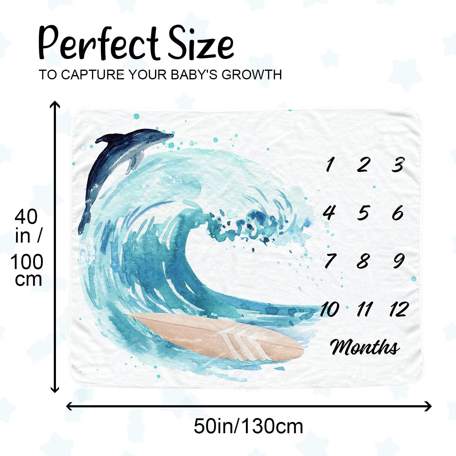 Ocean Baby Monthly Blanket for Boys, Surfing Newborn Month Blanket, SportSoft Flannel Photography Background Prop, Sport Personalized Shower Gift, Surfing Dolphin Wave