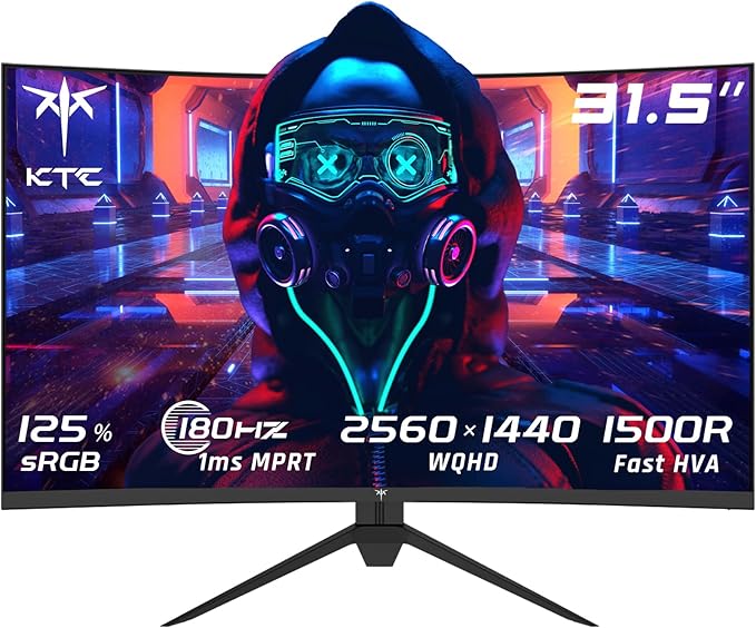 KTC Monitor Gaming 32 Pollici Curvo, 180Hz, 2K QHD 2560 x 1440p Schermo PC, 1ms, 1500R VA, HDR10, 125% sRGB, FreeSync & G-Sync, Inclinazione Regolabile, DP1.4 165Hz, HDMI2.0 144Hz, H32S17