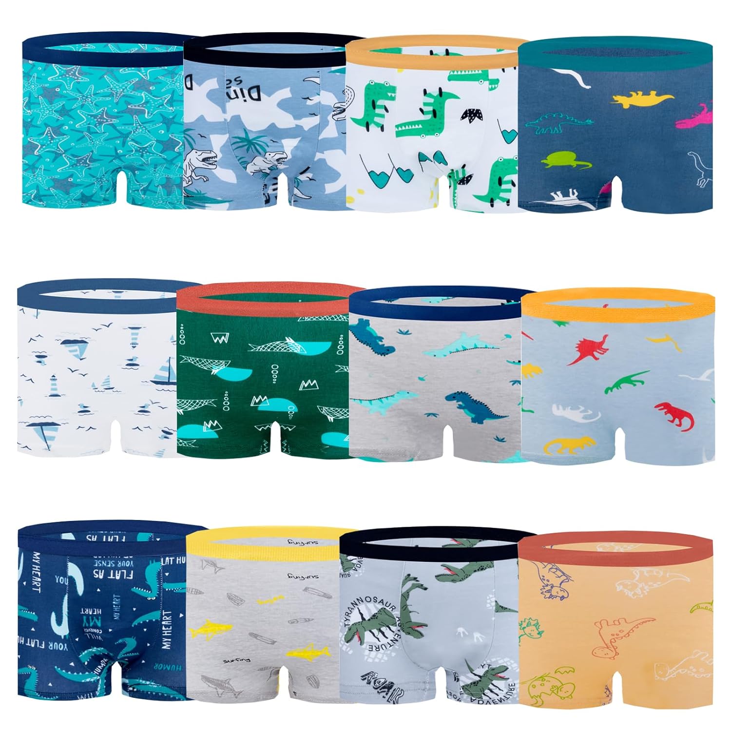 Boys Cotton Boxer Briefs Dinosaur Polar Bear Toddler Kids Underwear 12 Pack