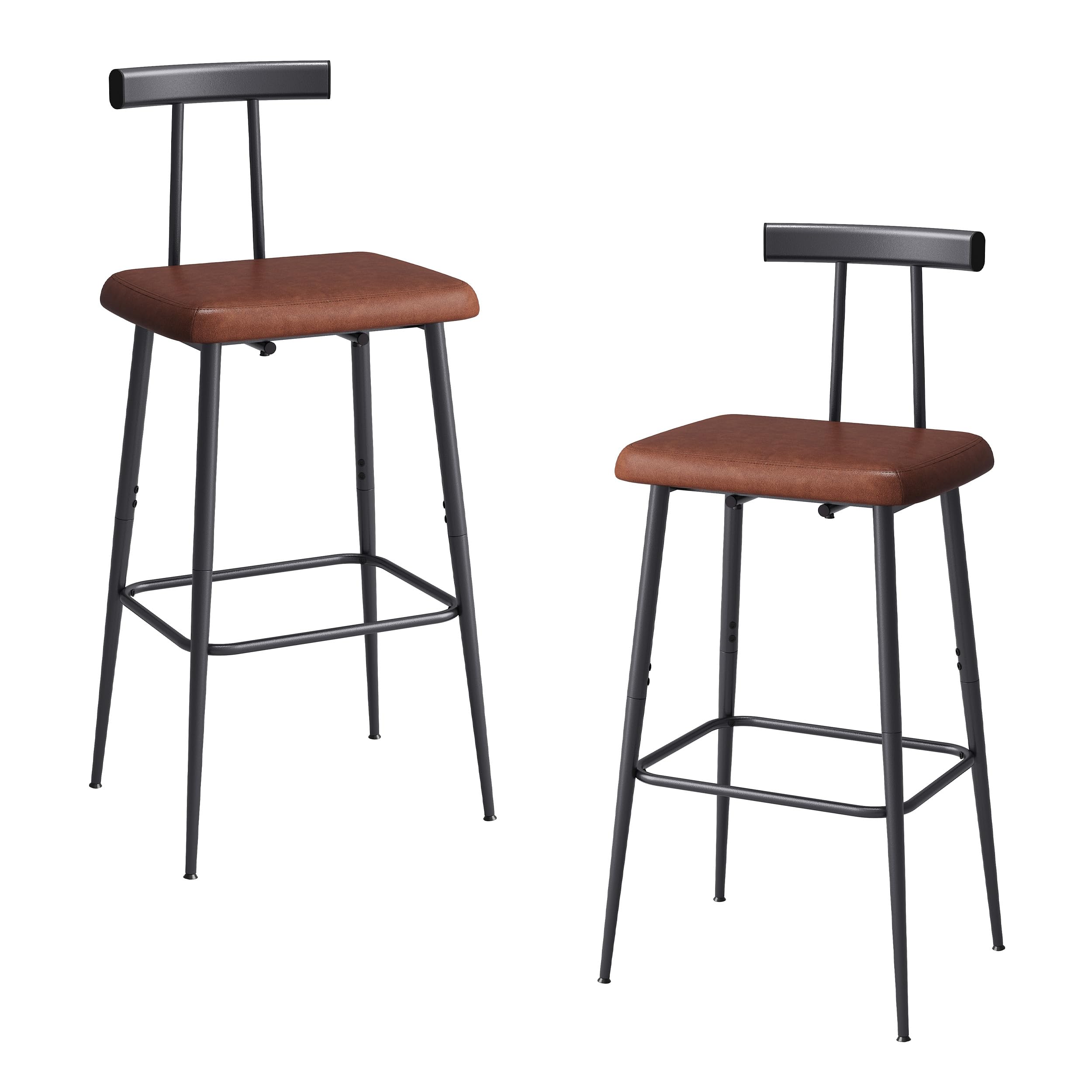 Sgabelli Bar Set di 2 Sgabelli Cucina Moderni Design con Poggiapiedi e Schienale Sgabello Alto Struttura in Metallo Imbottiti in PU per Cucina Bar Sala da Pranzo Marrone Rustico KBS515R