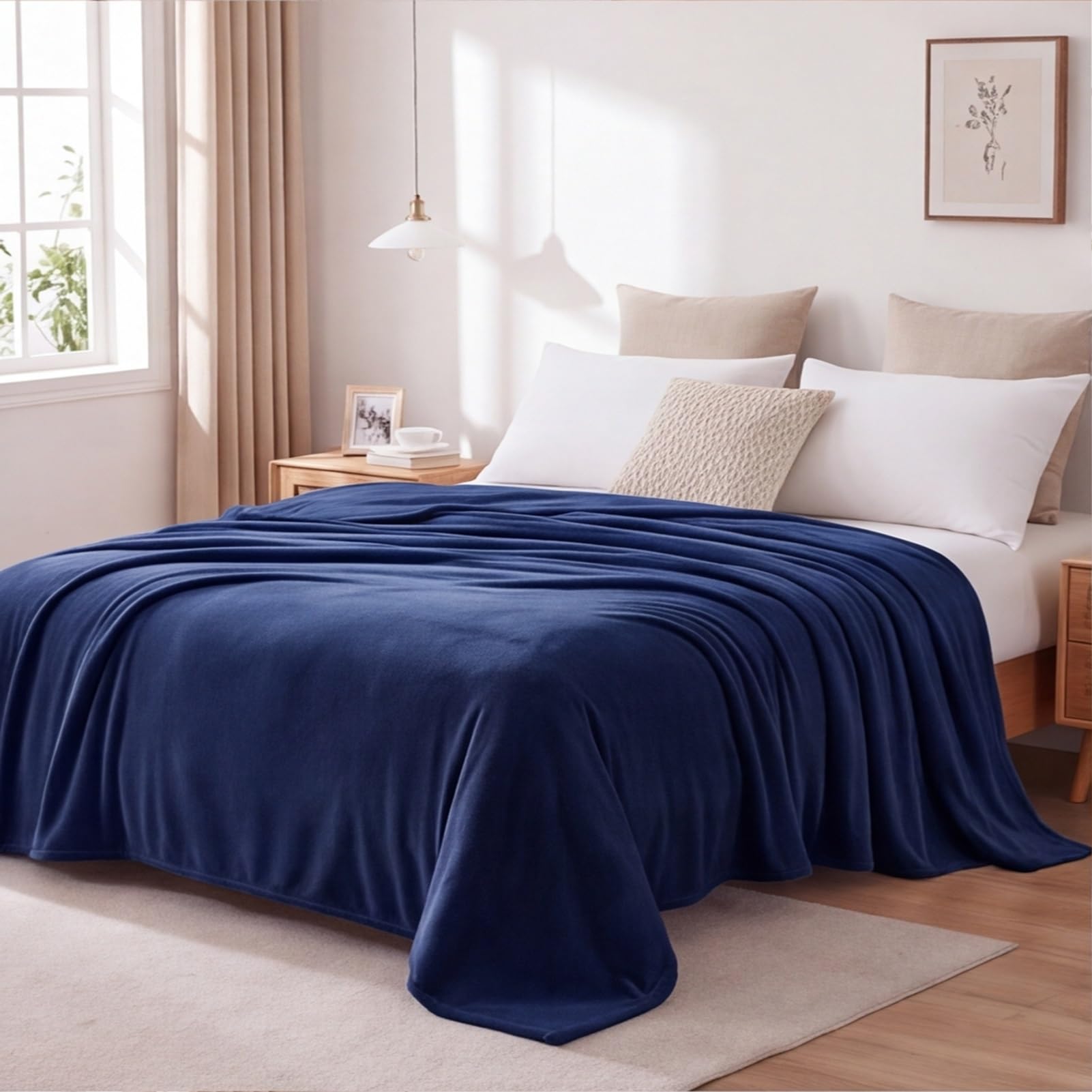 GOUTUI Warm Fluffy Blanket 135 x 190 cm Throw All Season Use Warm Versatile Blanket Soft Cosy Fluffy for Sofa Couch Single Size, Navy Blue