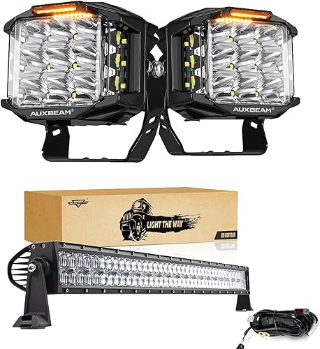 Auxbeam Luces LED de disparo de doble cara de 5 pulgadas + barra de luz LED de 42 pulgadas