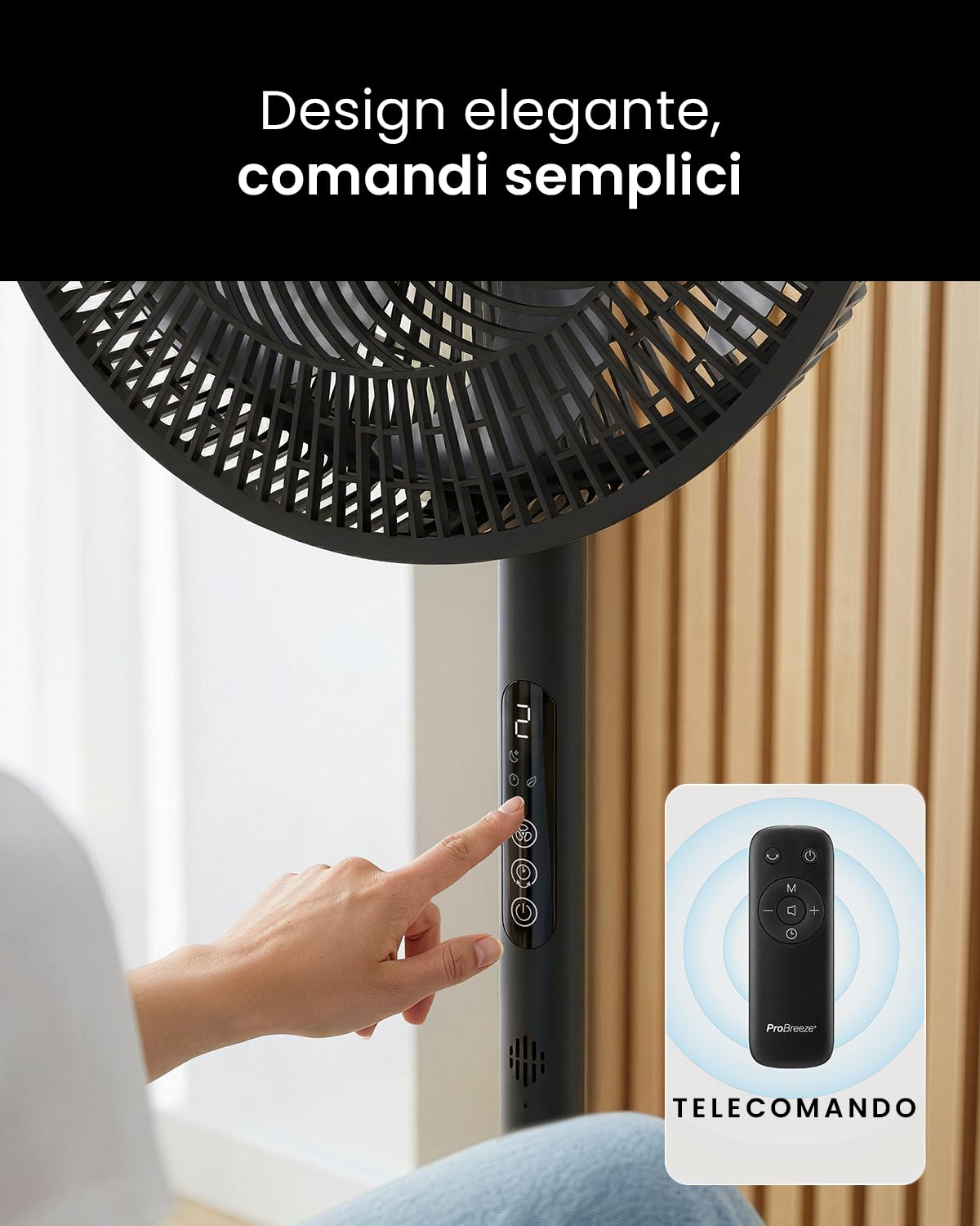Pro Breeze Ventilatore a Piantana AirFlo Slim 43” – silenzioso e potente, basso consumo, 9 velocità, forte flusso, altezza regolabile, oscillazione 95°, design salvaspazio, ideale casa e ufficio