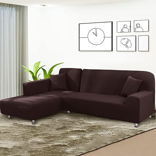 Miniatura 2 de Funda de sofá modular en forma de L, funda elástica y suave para sofá de 2 piezas, protector de muebles con 2 fundas de almohada (sofá de 3 plazas +