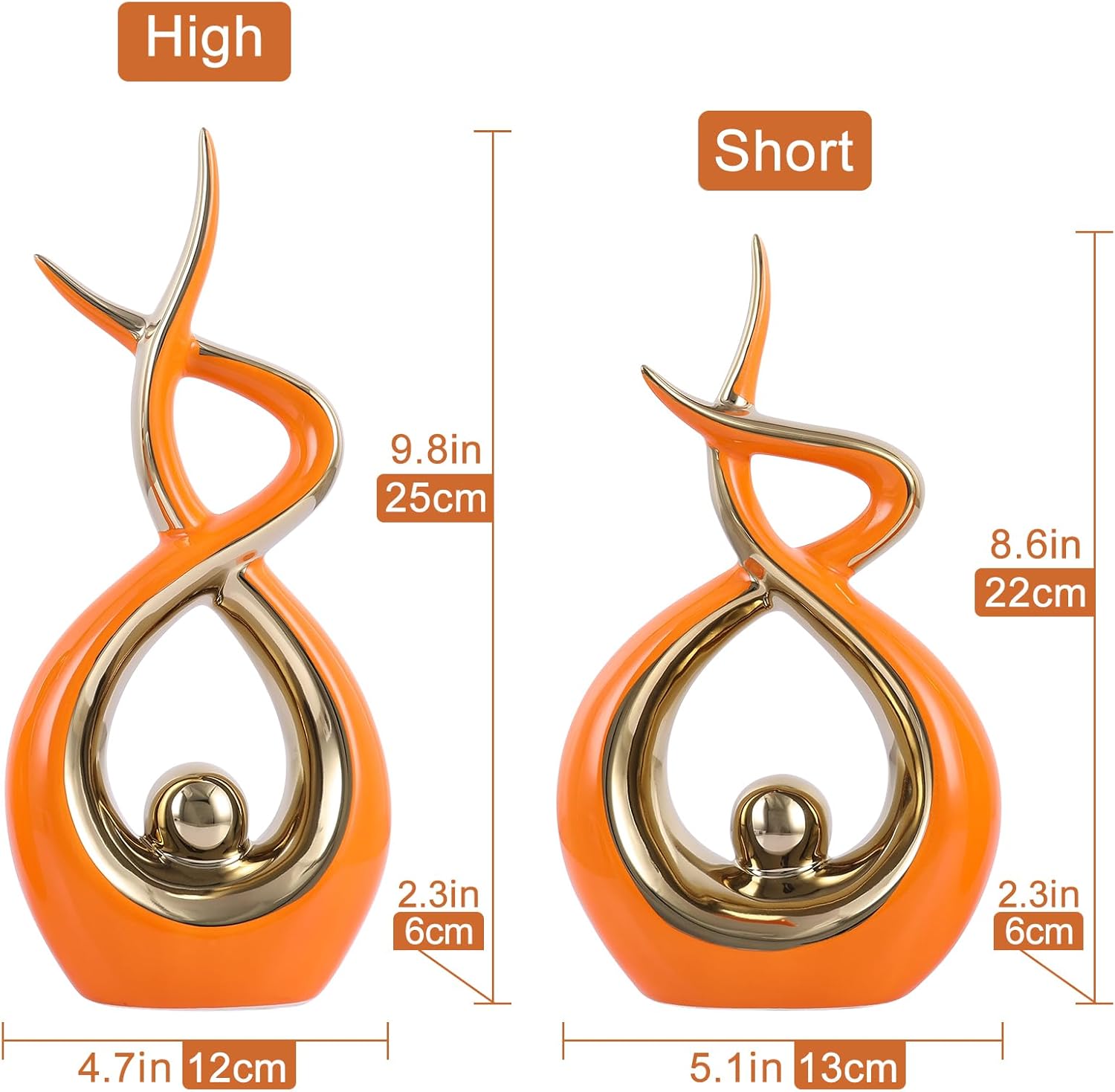 Home Decoration Modern Abstract Art Ceramic Statue Dining Table Decoration Dining Room Office core, Living Room Decoration, Coffee Table Center (Orange Gold, S)