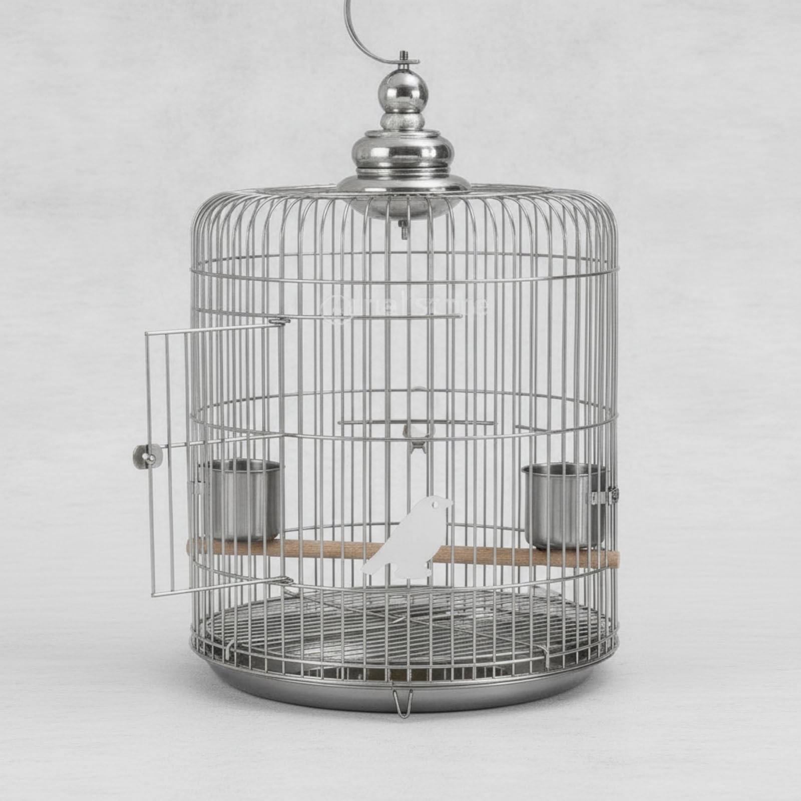 Rund Vogelkäfig mit Sitzstange rostfrei Edelstahl-vogelkäfig aufhängbar kuppelkäfig mit futtnäpfen für wellensittiche, wohnzimm, zuhause, Balkon, 32型