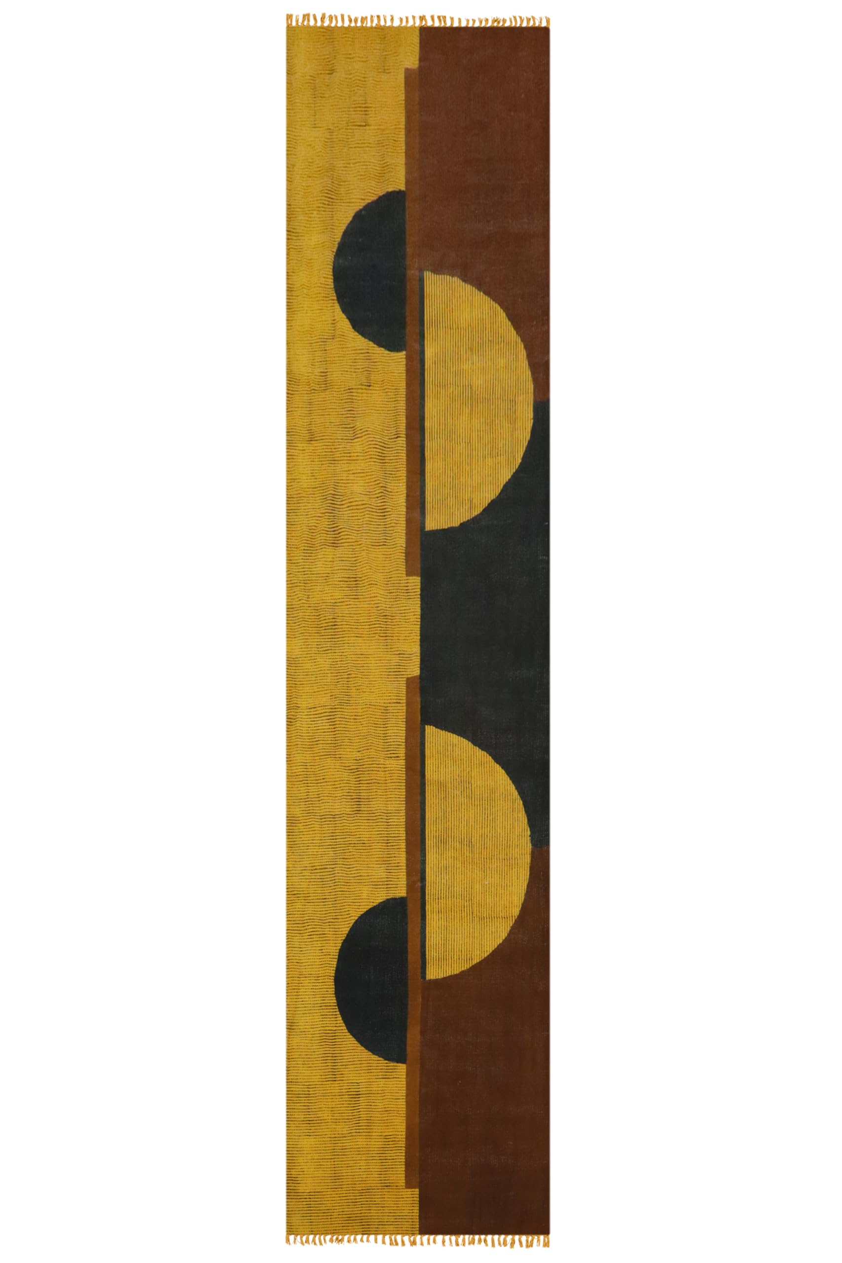 Tapis indien fait main en coton jaune et noir 3x12 cm pour couloir chic