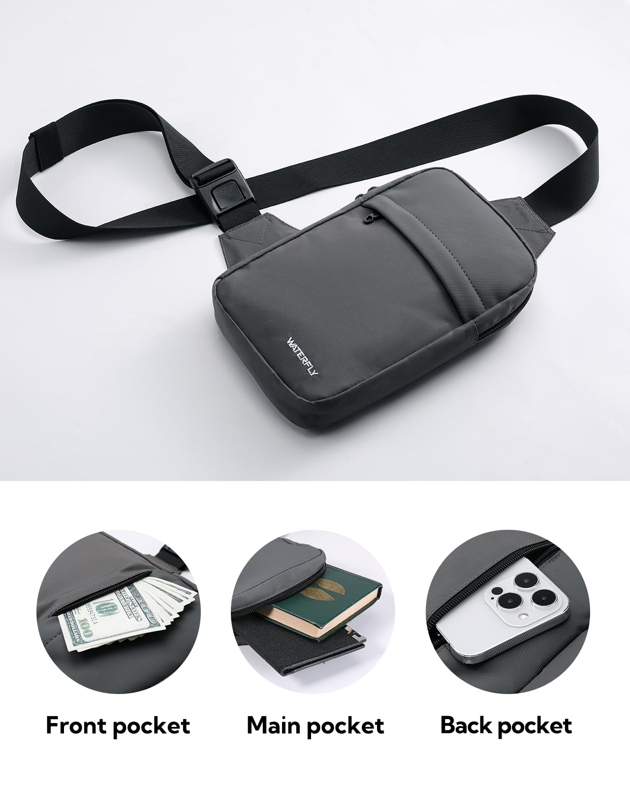 Waterfly Bolso Cruzada Bandolera en el Pecho Bolsa Hombro Cruzado Pequeño para el Trabajo Viajes Mujere Hombre