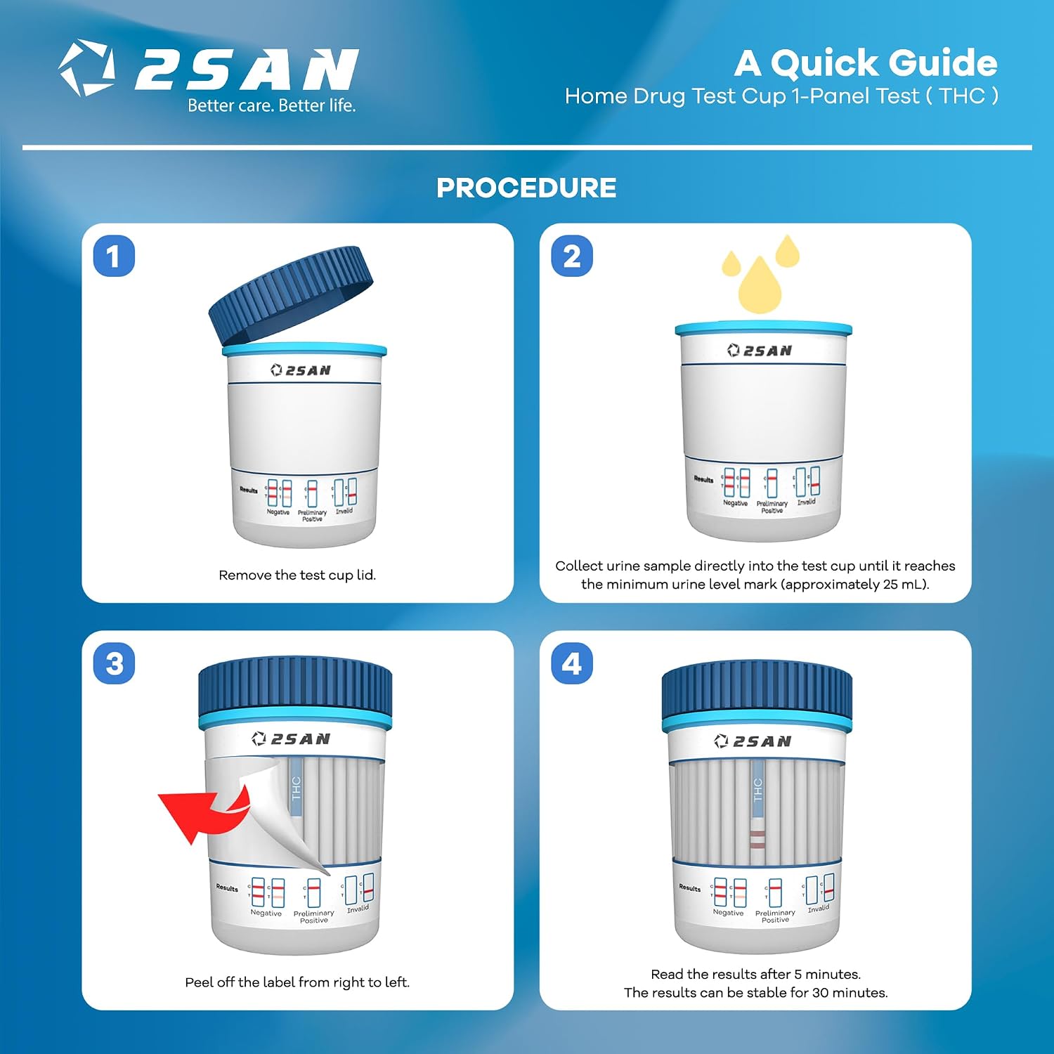 2San THC Urine Drug Test – Sensitive At-Home Marijuana Screening Kit – Detects THC at 15 ng mL – Fast 5-Min Results – Easy & Reliable Cannabis Test Strip (1 Pack, 1 Test)