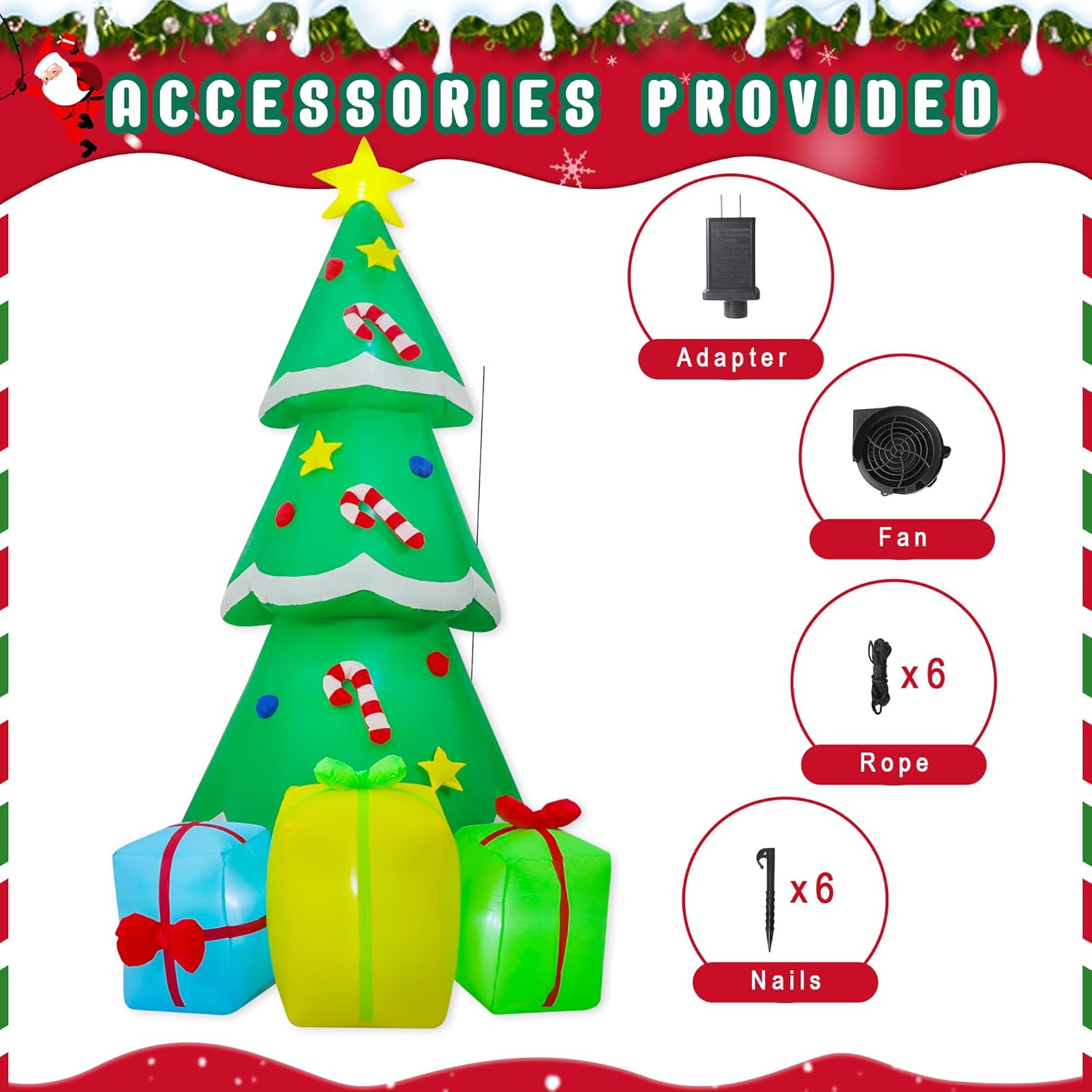 8FT Christmas Inflatables Tree Outdoor Decoration, Indoor Gift Boxes Lighted Party Decoration, Blow Up Decor with Built-in LED Lights Suitable for Lawn/Yard/Garden/Porch