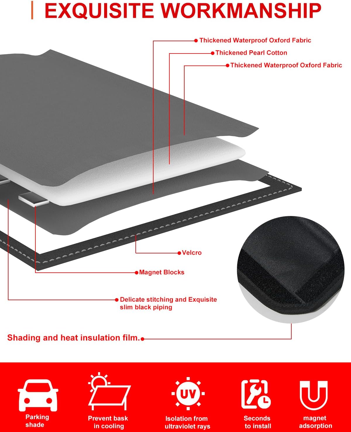 RV Window coverings, Blackout Foldable Skylight Cover, 16"*16" Magnetic rv Skylight Shade Vent Covers for Camper Accessories, Cool Insulation, lippert Thin Shade for rv Door Window