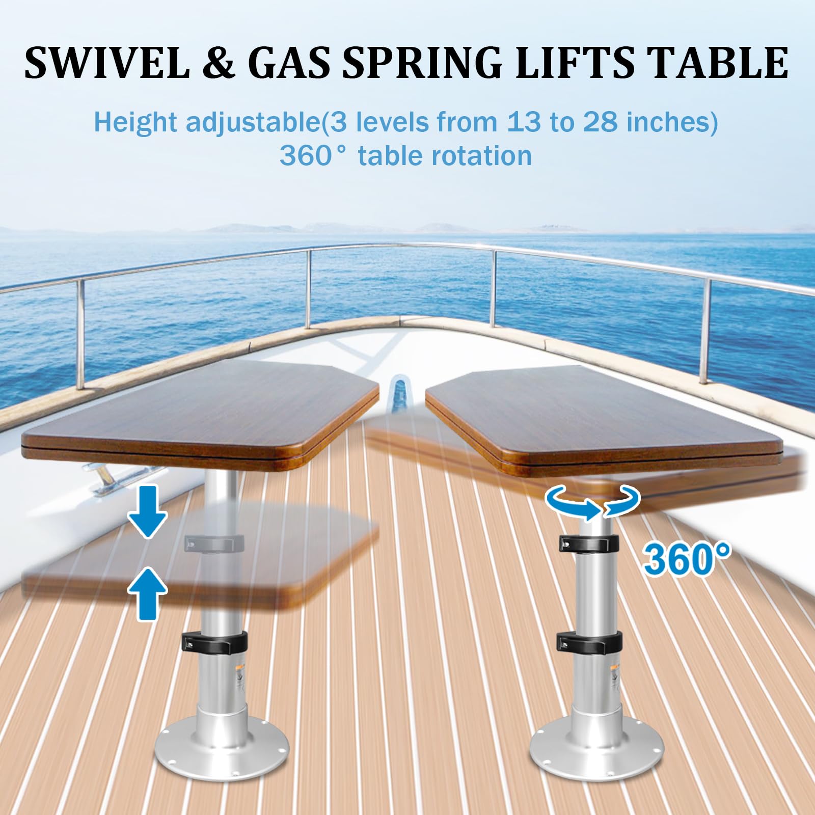 Pie de pedestal ajustable para mesa RV con elevación de gas, 3 niveles de soporte neumático de base de mesa para caravana, barco marino, yate, sistema de elevación de una pierna de hasta 225 libras y