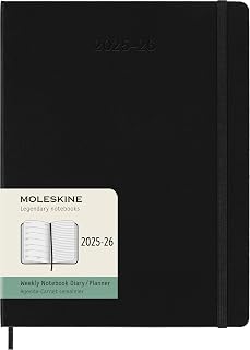 Moleskine Classic 18-Month 2025-2026 Weekly Planner XL Hard Cover Black 7.5x10 Inch 208 Pages