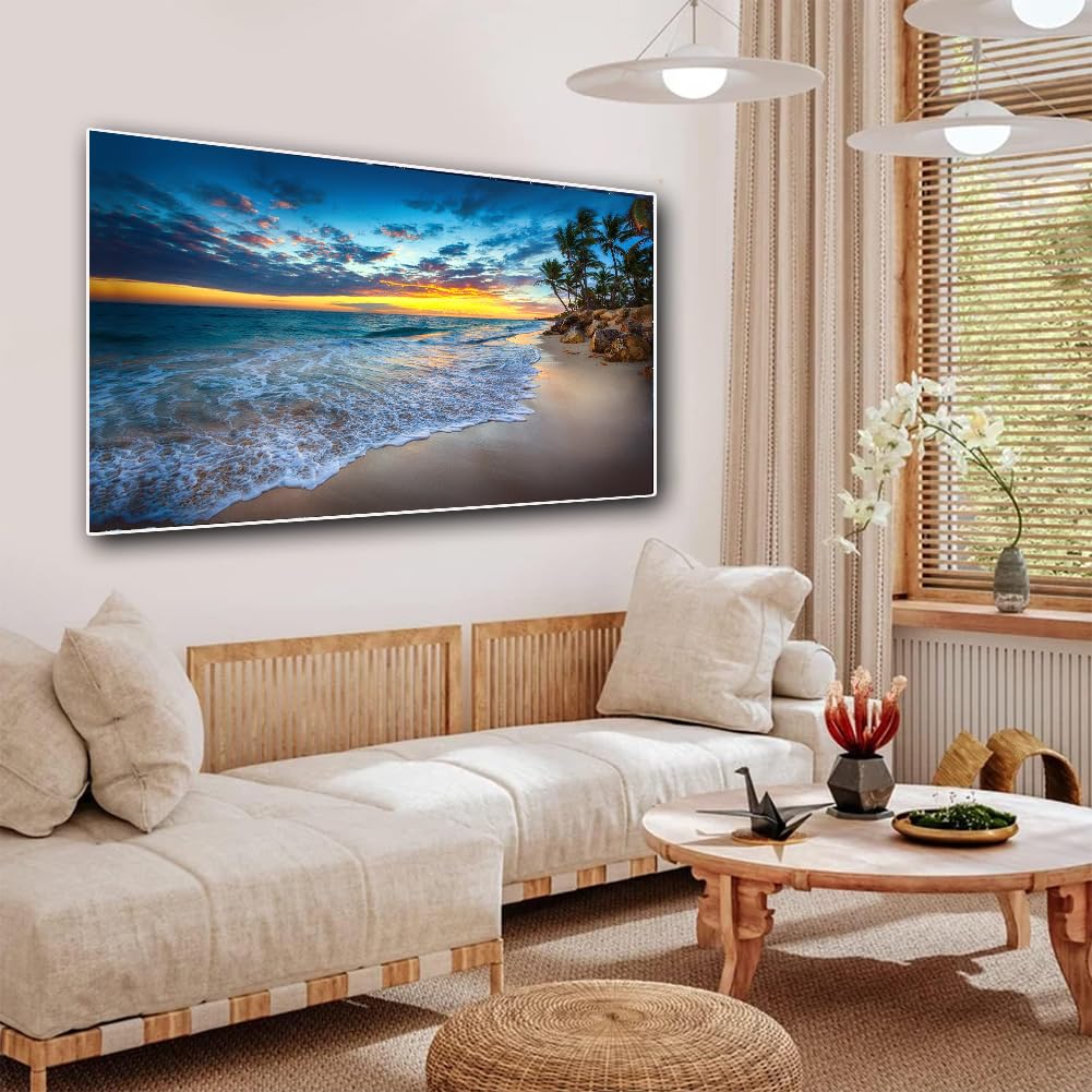 Kit completo per pittura a mosaico Fai da Te in 5D Adulti Onde blu sulla spiaggia al tramonto Strass Tela Ricamo Mosaico Large Diamante Art per la Decora della Parete di Casa