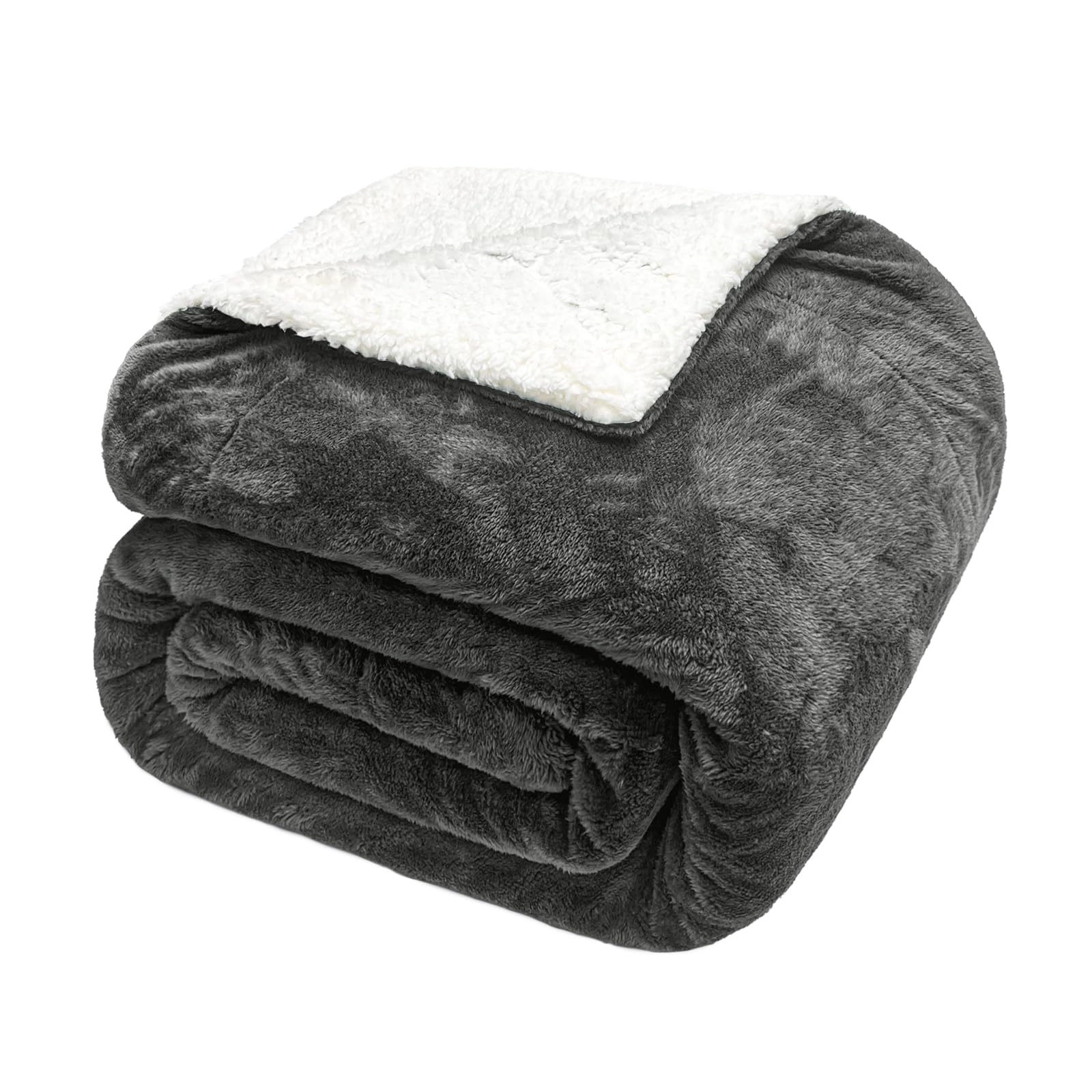 Exclusivo Mezcla Manta Polar Sherpa, Acolchada y Mullida, Gruesa y Caliente para Cama y Sofá, Ideal para el Invierno, 230 x 270 cm, Gris Oscuro