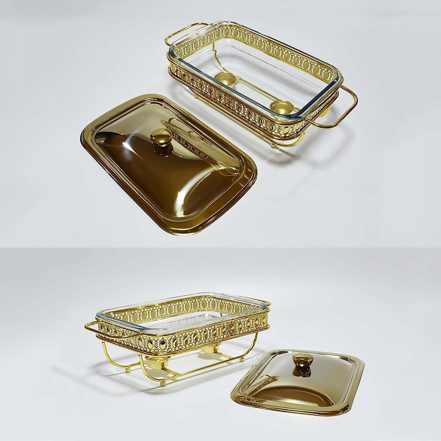 Stainless Steel Chafing Dish Buffet Set2 Quart Food Warmer for PartiesRectangle Chafing Dishes with Lid & Holder for Weddings Parties Banquets Catering Events,Gold