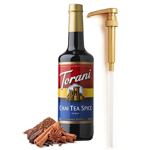 Jarabe de especias de té Chai de 25.4 onzas, saborizante de café para bebidas con bomba de jarabe de café Fresh Finest
