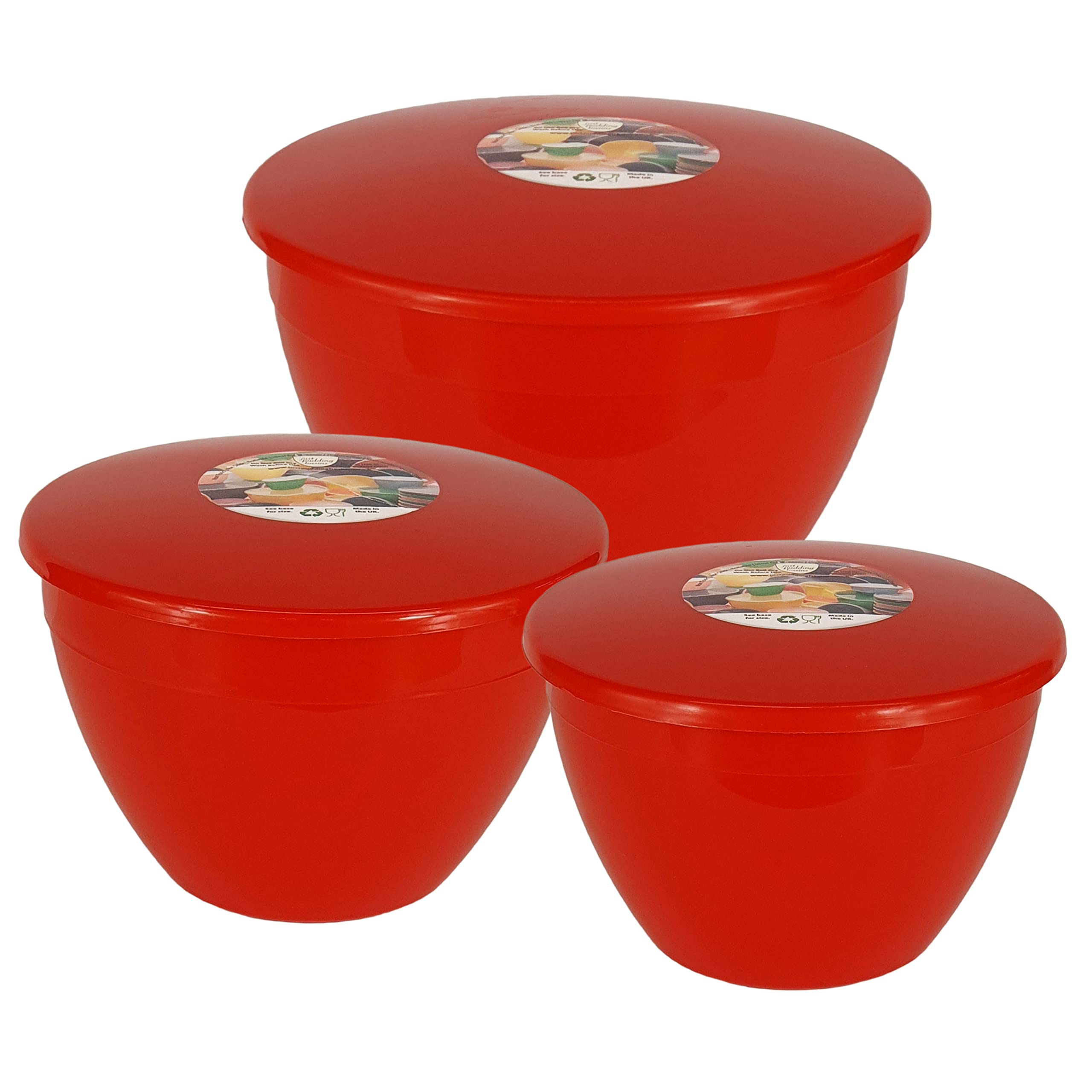 Just Pudding Basins Red 3 Larger Pudding Basin Steaming Bowl Sizes And Lids In 1 Set, 1X 1.5Pt (850Ml), 1X 2 Pint (1.14Lt), 1X 3Pt (1.71Lt)
